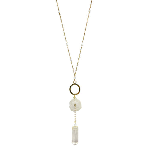 Solar Quartz + Crystal Y Necklace