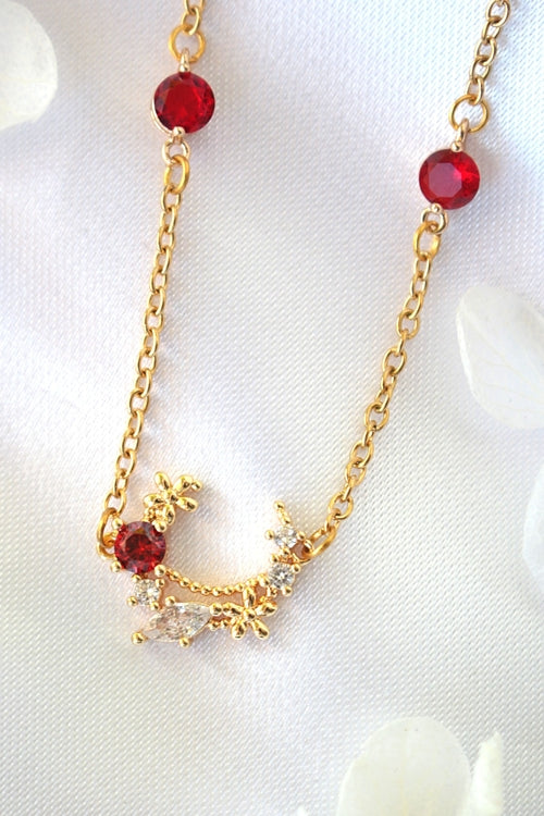 “Fairy Garden” 24K Red CZ Necklace